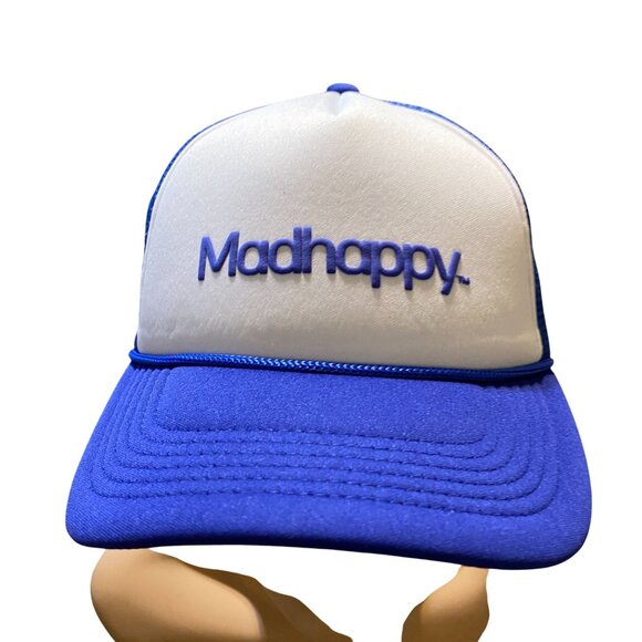 Mad Happy Classic foam trucker snap back hat Blue OS NEW - Picture 2 of 4